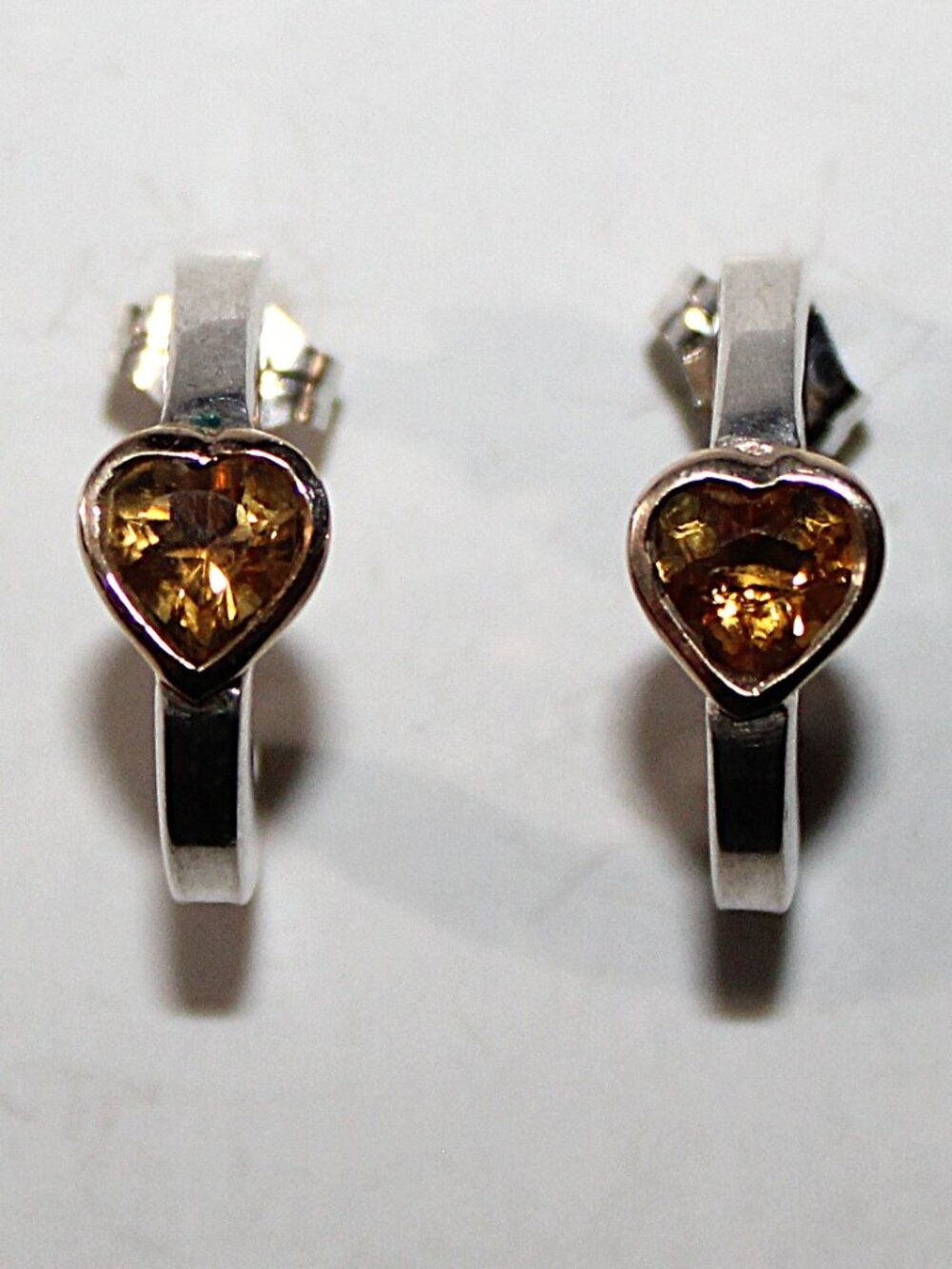 Sterling Silver Heart Shaped Citrine Half Hoop Earrings